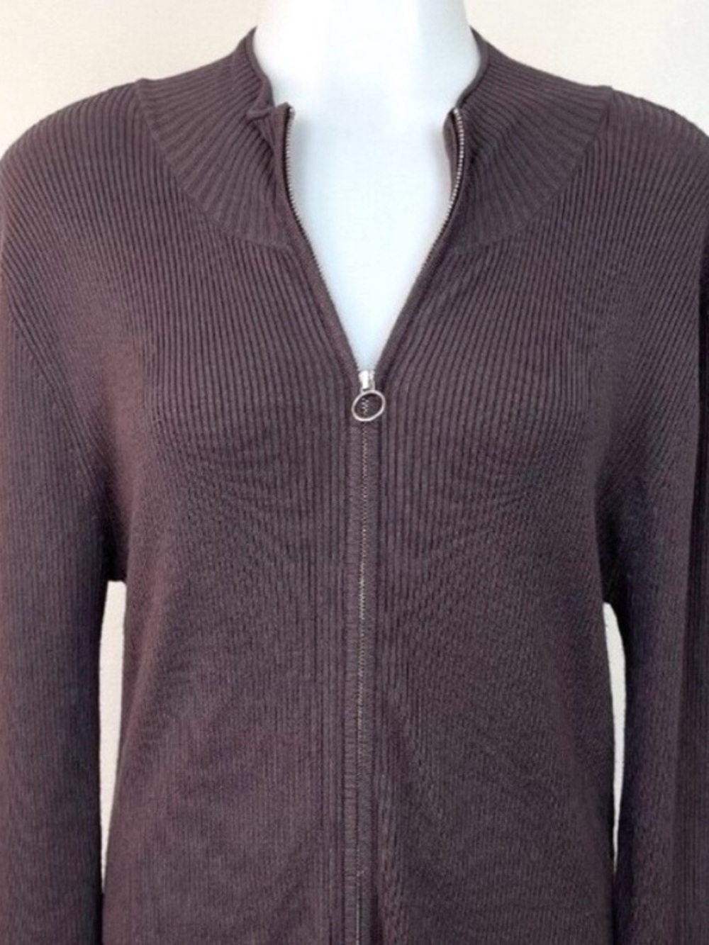 Soft Surroundings Zip Up Cardigan Women’s M Ribbed Lightweight Sweater Brown